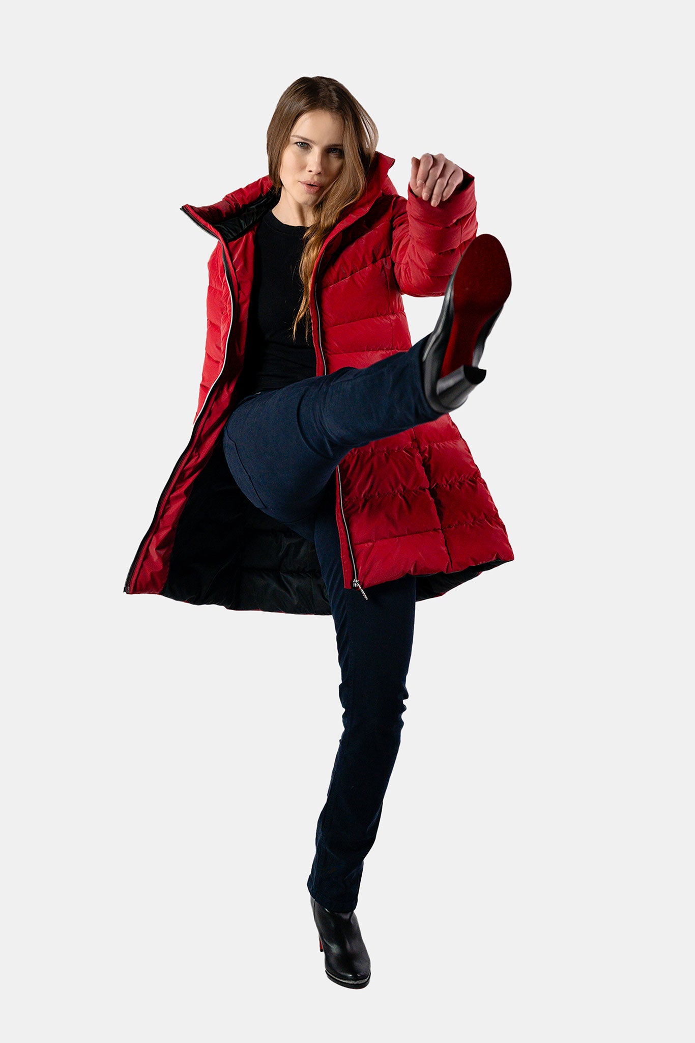 Women's Medium Weight Long Robin Coat - Red Diamond