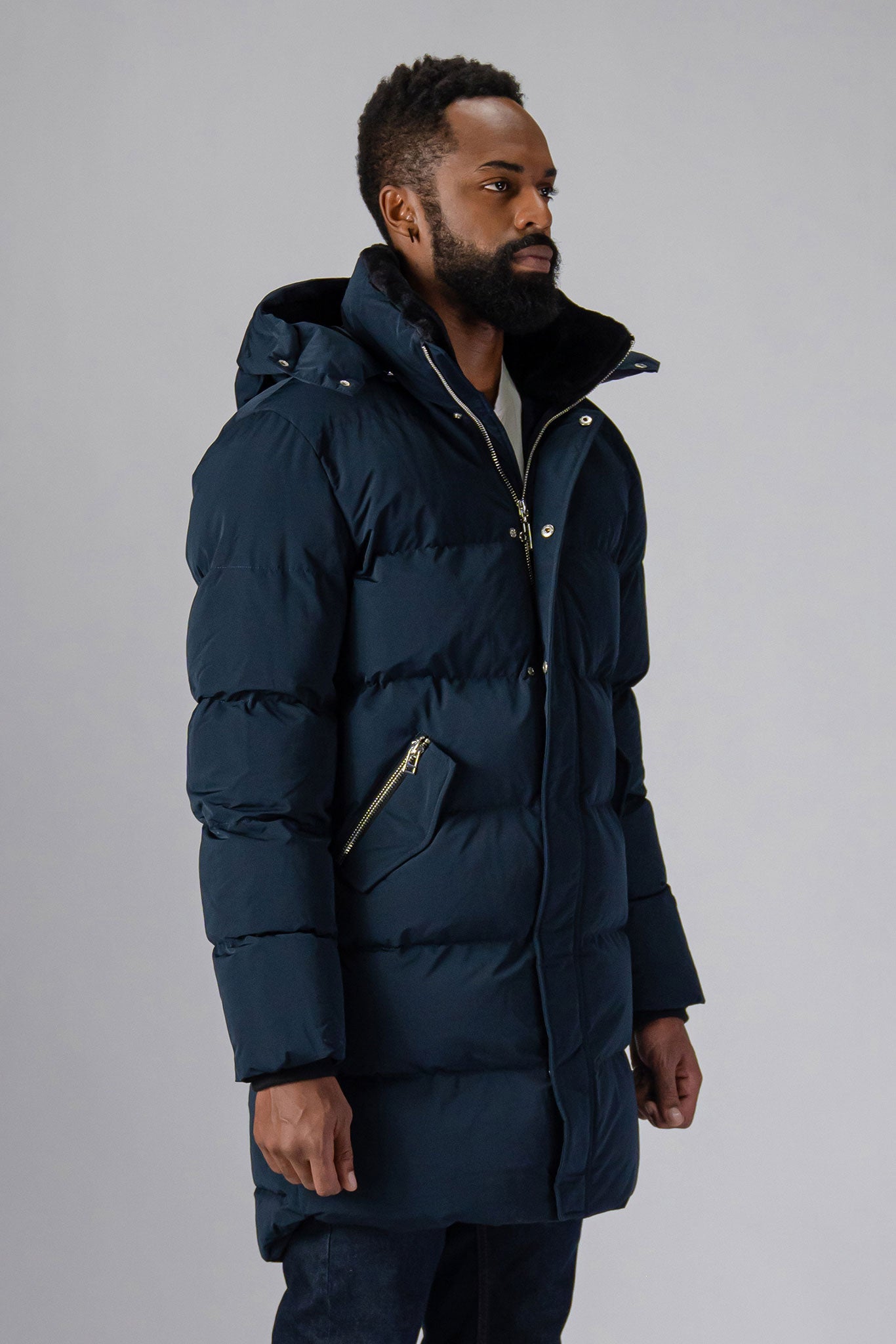 Mens Long Winter Overcoats in Matte Navy Color