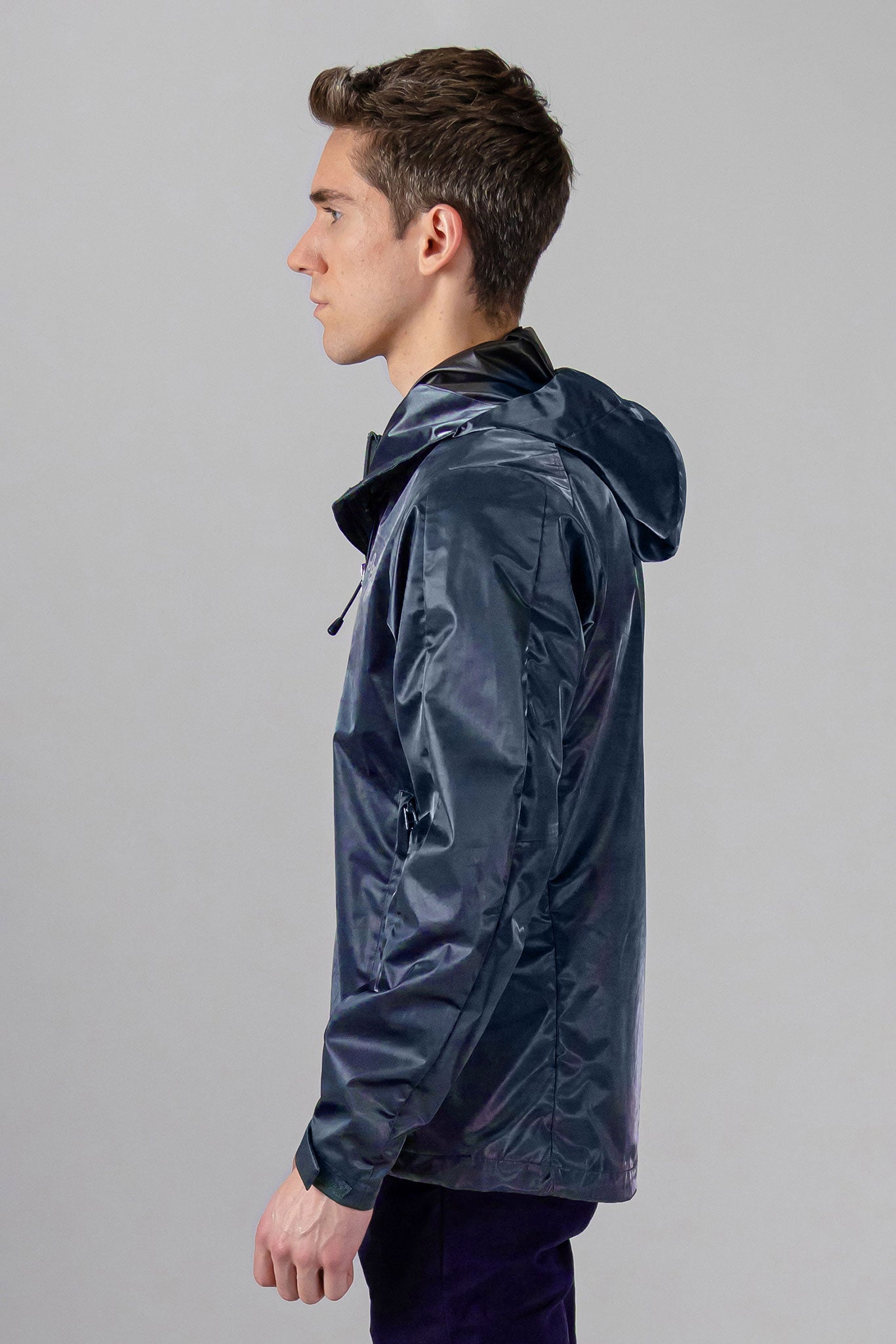 Woodpecker Men's Wind Shell coat. High-end Canadian designer activewear coat for men in "Blue Diamond" colour. Woodpecker coat designed in Canada. Moose Knuckles, Canada Goose, Mackage, Montcler, Will Poho, Willbird, Nic Bayley