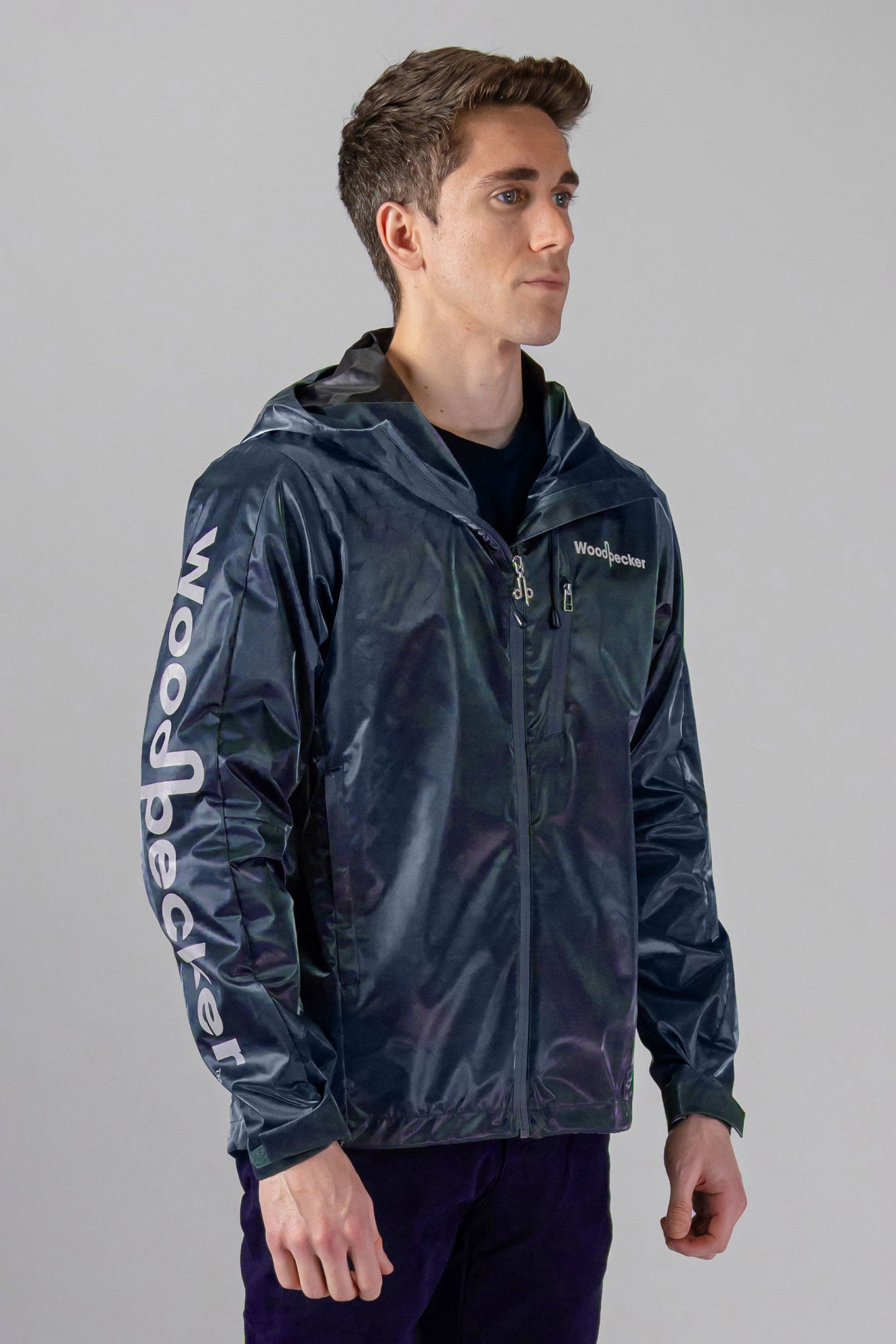 Woodpecker Men's Wind Shell coat. High-end Canadian designer activewear coat for men in "Blue Diamond" colour. Woodpecker coat designed in Canada. Moose Knuckles, Canada Goose, Mackage, Montcler, Will Poho, Willbird, Nic Bayley