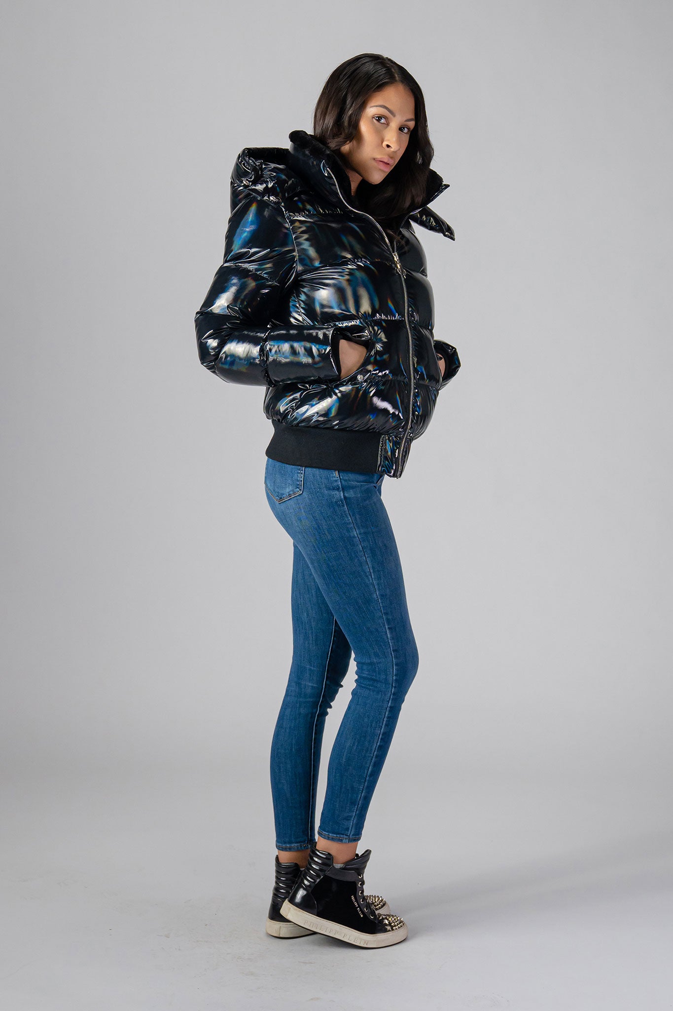 Women's Woody Bomber Jacket in Oily Black Color