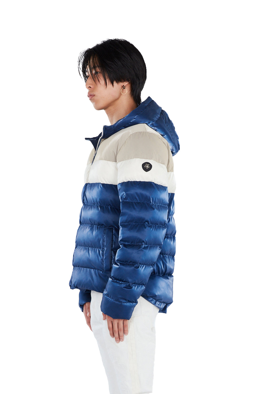 Woodpecker Men's Sparrow Winter coat. High-end Canadian designer winter coat for men in shiny "Mercury Marine" blue colour. Woodpecker cruelty-free winter coat designed in Canada. Men's medium weight medium length premium designer jacket for winter. Superior quality warm winter coat for men. Moose Knuckles, Canada Goose, Mackage, Montcler, Will Poho, Willbird, Nic Bayley. Shiny parka. Stylish winter jacket. Designer winter coat.