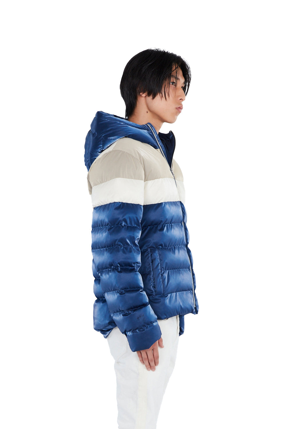 Woodpecker Men's Sparrow Winter coat. High-end Canadian designer winter coat for men in shiny "Mercury Marine" blue colour. Woodpecker cruelty-free winter coat designed in Canada. Men's medium weight medium length premium designer jacket for winter. Superior quality warm winter coat for men. Moose Knuckles, Canada Goose, Mackage, Montcler, Will Poho, Willbird, Nic Bayley. Shiny parka. Stylish winter jacket. Designer winter coat.